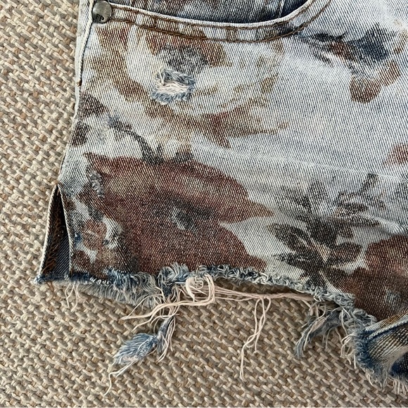 Free People Floral Denim Cut off Shorts - Picture 2 of 4